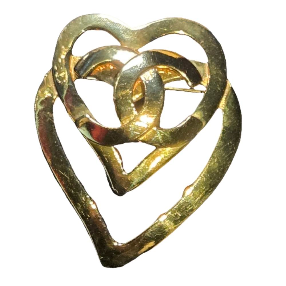 #50 - Authentic CHANEL Coco Mark Double Heart 95P Brooch